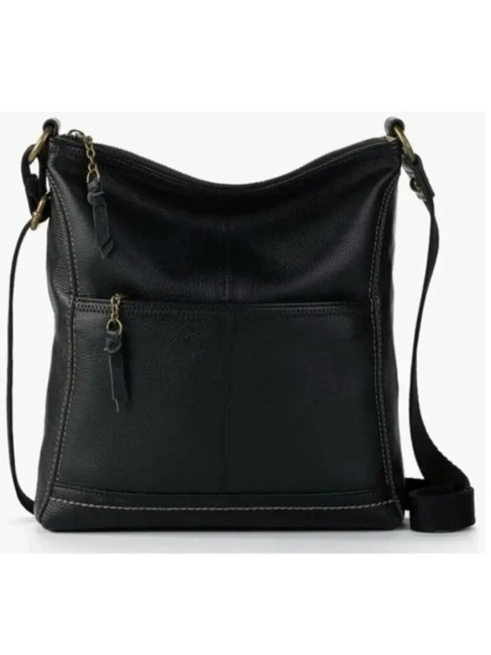 The Sak Iris Crossbody Hobo Bag Black Leather Zip Top Purse Handbag Slouchy Boho